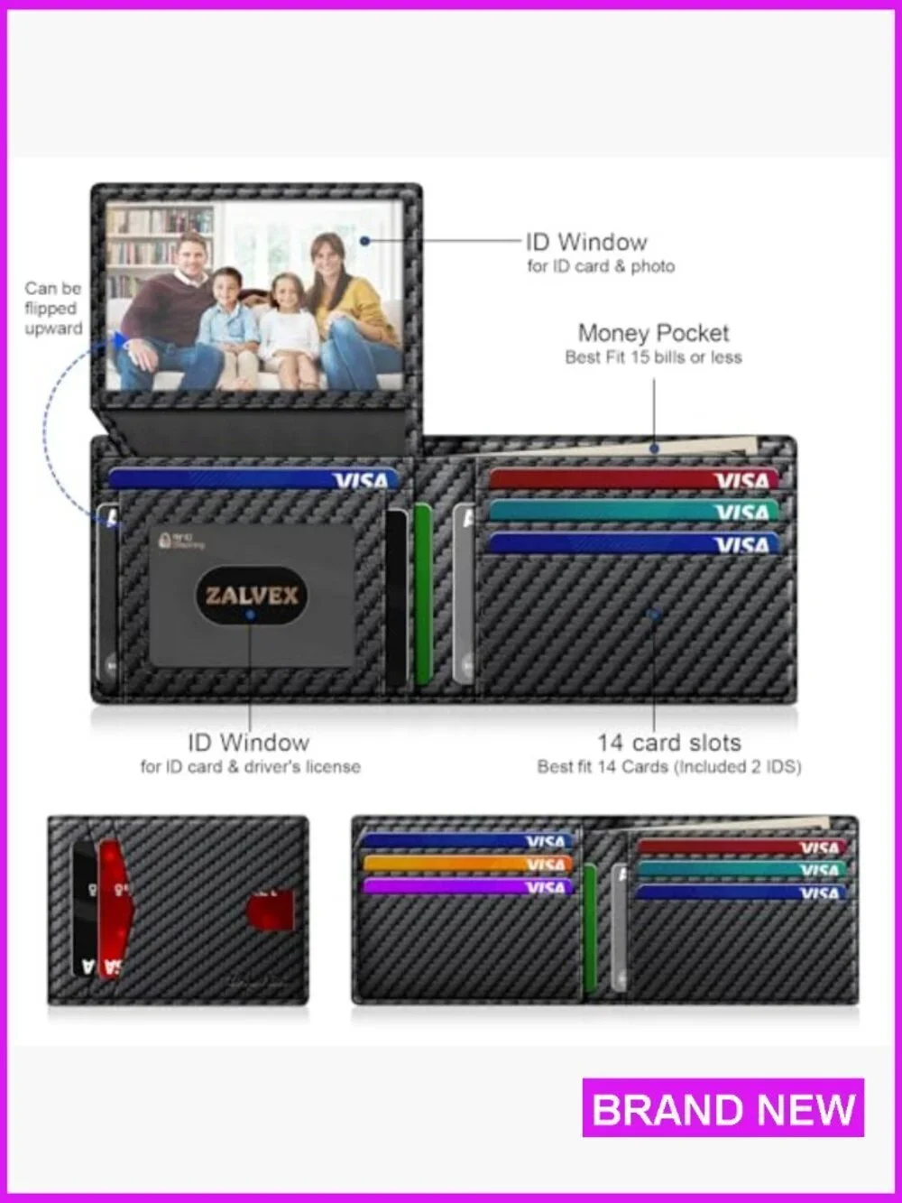Slim RFID Blocking Leather Wallet Minimalist Bifold Card Holder Gift